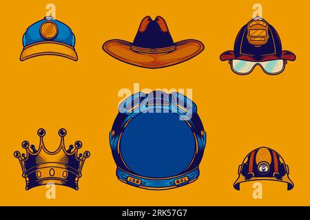 various head gear vector illustration set cartoon style Stock Vector