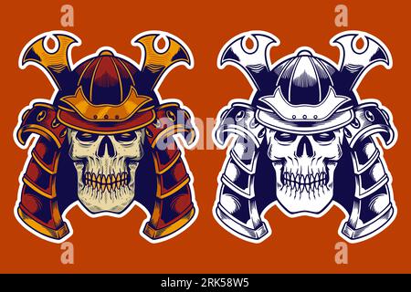 skull head wear samurai helmet vector illustration Stock Vector