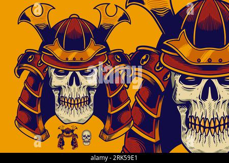 skull head wear samurai helmet vector illustration Stock Vector