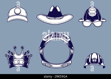 various head gear vector illustration set monochrome style Stock Vector