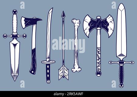 various weapon vector illustration set monochrome style Stock Vector