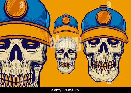 skull head wear hat card poster vector illustration Stock Vector