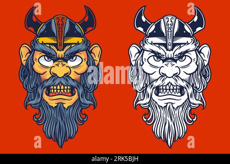 viking head mascot vector illustration cartoon style Stock Vector