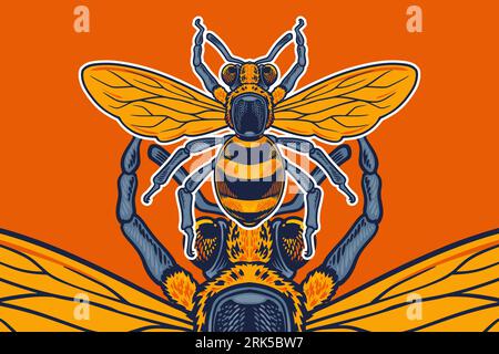 wasp mascot vector illustration cartoon style Stock Vector