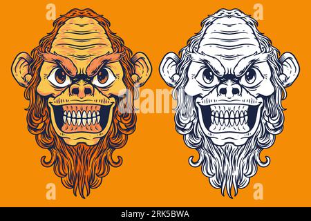 orangutan head mascot vector illustration cartoon style Stock Vector