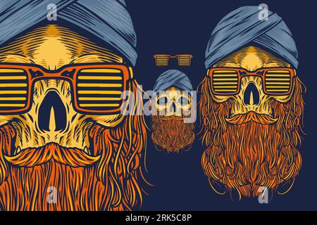 skull monk head with glasses mascot vector illustration cartoon style Stock Vector