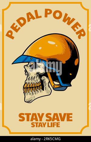 skull head with helm on card illustration Stock Vector