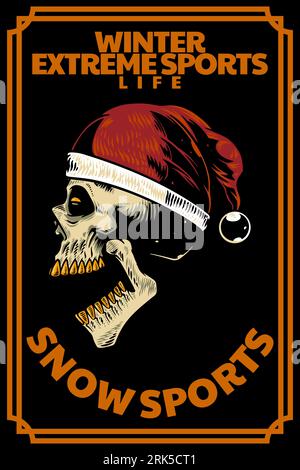 skull head with santa hat card illustration Stock Vector