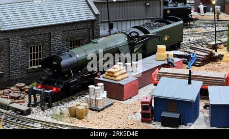 The Flying Scotsman in a railway siding on a model railway. Stock Photo