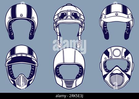 various helmet vector illustration set monochrome style Stock Vector