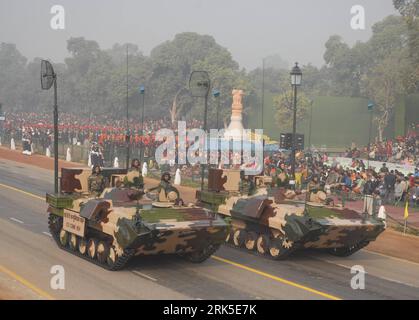 Bildnummer: 53746162  Datum: 23.01.2010  Copyright: imago/Xinhua (100123) -- DELHI, Jan. 23, 2010 (Xinhua) -- Armed vehicles of Indian Army pass through the Rajpath during the full dress rehearsal of the Indian Republic Day parade in New Delhi, capital of India, Jan. 23, 2010. India will celebrate its 61st Republic Day on January 26 with a large military parade. (Xinhua/Partha Sarkar)(zcq) (7)INDIA-REPUBLIC DAY-PARADE-REHEARSAL PUBLICATIONxNOTxINxCHN Indien Parade Militär kbdig xs 2010 quer  o0 Militärparade, Nationalfeiertag,  Panzer    Bildnummer 53746162 Date 23 01 2010 Copyright Imago XINH Stock Photo