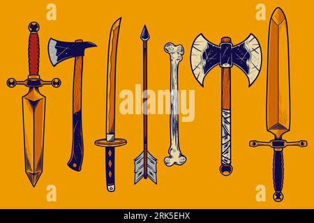 various weapon vector illustration set cartoon style Stock Vector