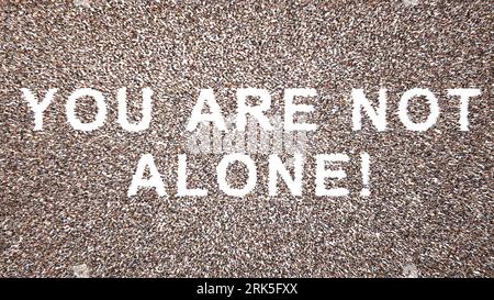 Conceptual community of people forming the YOU ARE NOT ALONE! message. 3d illustration metaphor for support, help, communication, encouragemen Stock Photo