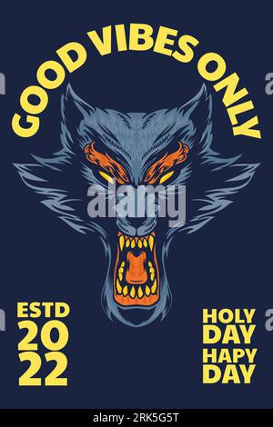 blue wolf head mascot poster vector illustration cartoon style Stock Vector