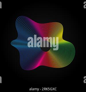 Voice music waves equalizer, Abstract wavy rainbow radio wave icon on dark. Vector sound symbol Stock Vector