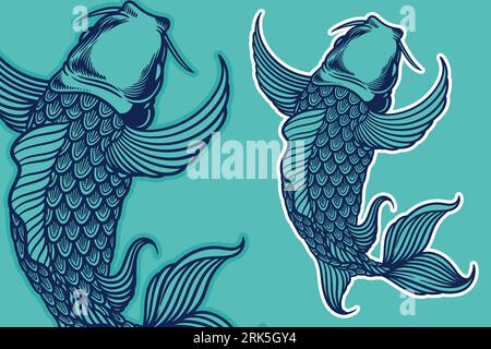 blue koi fish vector illustration cartoon style Stock Vector