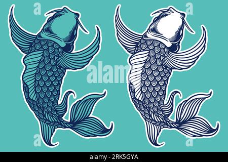 blue koi fish vector illustration cartoon style Stock Vector