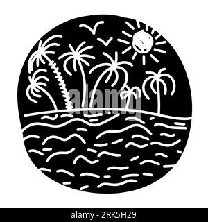 Black graphic object palms sea and sun. Vector illustration Stock Vector