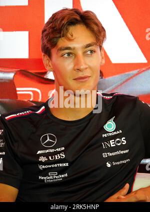 Mercedes F1 driver George Russell during a preview day ahead of Sunday's 2023 Netherlands Grand Prix at CM.com Circuit Zandvoort in Zandvoort, Netherlands. Picture date: Thursday August 24, 2023. Stock Photo