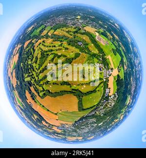 Aerial view, golf course golf club Hösel, globe, fisheye shot, 360 degree shot, tiny world, Saarn - Süd, Mülheim an der Ruhr, Ruhrgebiet, Nordrhein-We Stock Photo