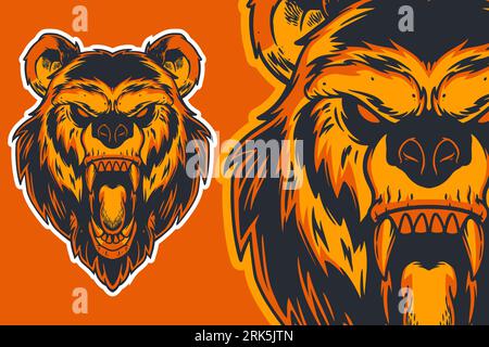 brown bear head mascot vector illustration cartoon style Stock Vector