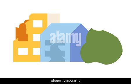 Broken residential buildings semi flat colour vector object Stock Vector