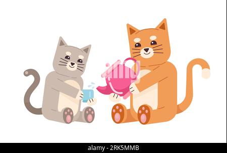 Happy kittens sitting semi flat color vector characters Stock Vector