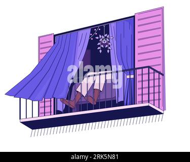 Person relaxing flat line concept vector spot illustration Stock Vector