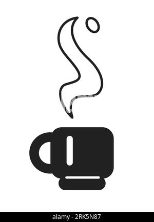 Hot drink in cup monochrome flat vector object Stock Vector