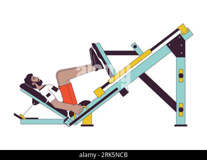 Man placing feet on leg press machine flat line color vector character Stock Vector
