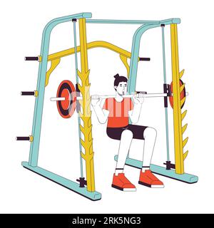 Man doing squats in power rack flat line color vector character Stock Vector
