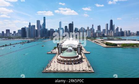 The stunning cityscape of Chicago with Navy Pier in the foreground. Illinois, United States. Stock Photo