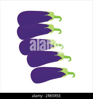 Vector illustration of eggplant vegetables in cartoon flat style. Aubergine purple fresh, plant food, organic healthy, agriculture brinjal. Stock Vector