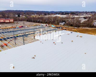 Aerial view of excavators digging ground. Opencast mining quarry Stock ...
