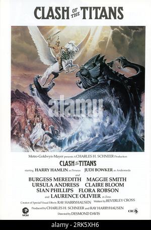 1979 ad for HARRY HAMLIN as Perseus and JUDI BOWKER as Andromeda in CLASH OF THE TITANS 1981 director DESMOND DAVIS written by Beverley Cross costume design Emma Porteous creator of special visual effects Ray Harryhausen producers Charles H. Schneer and Ray Harryhausen Charles H. Schneer Productions / Peerford Ltd. / distribution Cinema International Corporation (CIC) (UK) Metro Goldwyn Mayer (USA) Stock Photo