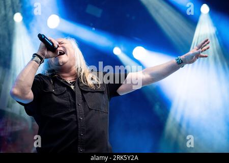 Trondheim, Norway. 11th, August 2023. The English rock band Uriah Heep performs a live concert at Sverresborg Folkemuseum in Trondheim. Here vocalist Bernie Shaw is seen live on stage. (Photo credit: Gonzales Photo - Tor Atle Kleven). Stock Photo