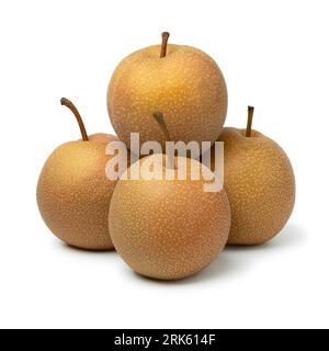 Heap of whole fresh chinese pears isolated on white background close up Stock Photo