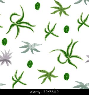 Cute pattern with cactuses and succulents on white in hand drawn style. Vector illustration Stock Vector