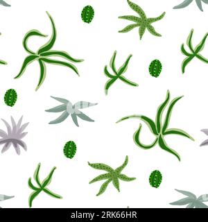 Cute pattern with cactuses and succulents on white in hand drawn style. Vector illustration Stock Vector