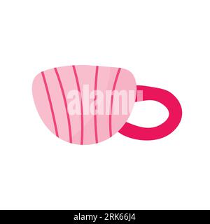 Pink doodle lines coffee cup isolated illustration. Viva magenta and light pink classic cup. Stock Vector