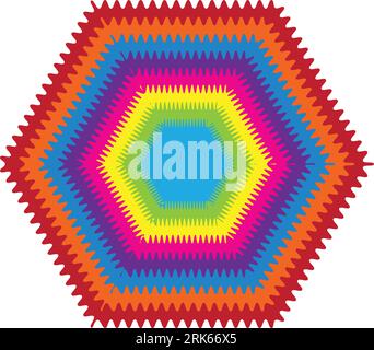 Colored swirling lines hexagon shape. Vector twisted wireframe geometric element. Abstract symbol consisting of hexagons. Technology graphic spiral. Stock Vector