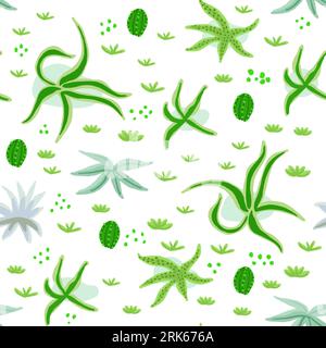 Cute pattern with cactuses and succulents on white in hand drawn style. Vector illustration Stock Vector