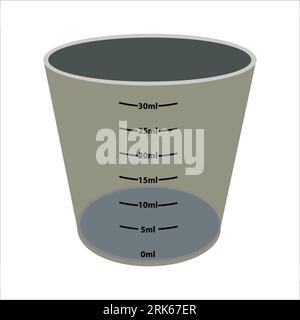 A vector drawing of a thirty milliliter measuring cup showcases the sleek contours and functional design of this kitchen essential. Stock Vector