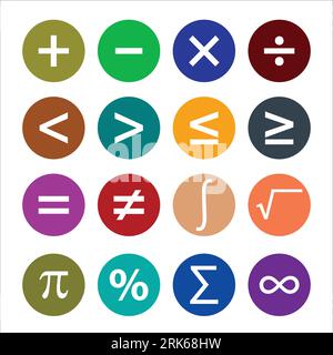 math's symbols color circle icons, vector illustration. simple icons colorful math symbols Stock Vector