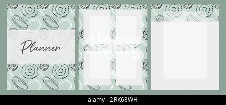 Planner templates for notes, reminders, plans, ideas, timetable, with abstract doodle pattern background. Vector illustration Stock Vector