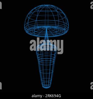 3D mesh grid, net wire, vector. 3D wireframe or geometric network in lines or mesh grid frames, science, and technology object Stock Vector