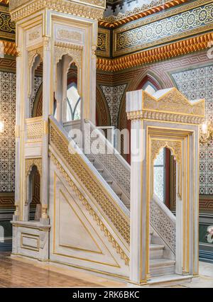 Tiled background in mosque. Dome of the mosque, oriental ornaments. pictures of islamic architecture interior.interior architecture Stock Photo