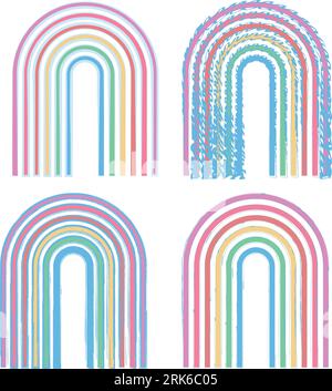 seven-color rainbow element. different color rainbow type set vector illustration. Stock Vector