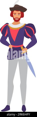 Medieval lord man. Middle ages lord, man in medieval clothing cartoon vector illustration Stock Vector