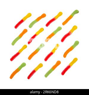 Pattern of A lot of different gummy worms isolated on white background Stock Photo